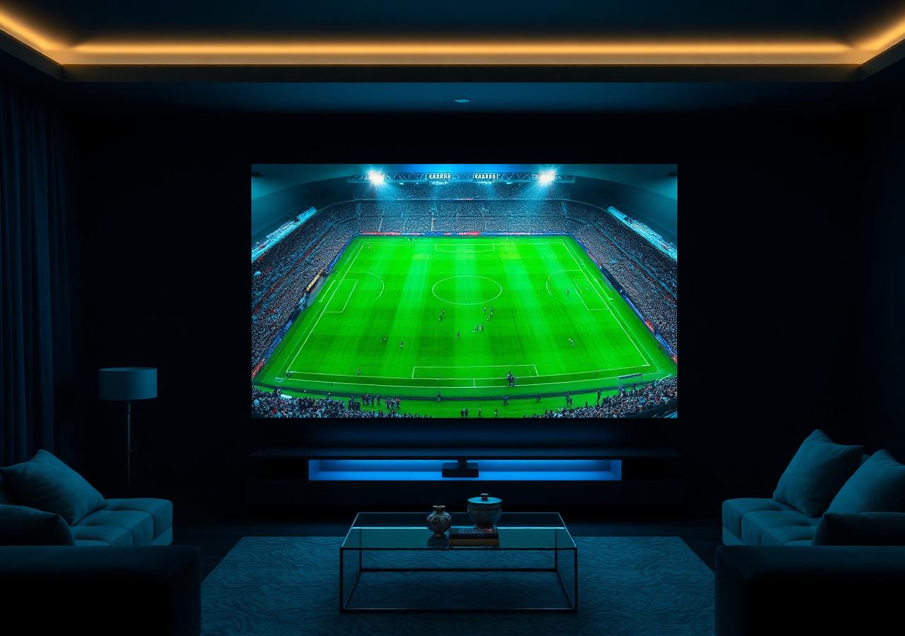 Jogo de futebol ao vivo em 4K numa Smart TV na sala